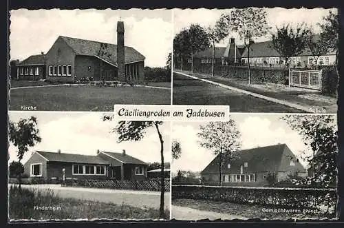 AK Cäciliengroden am Jadebusen, Gemischtwaren Ehlert, Kinderheim, Schule