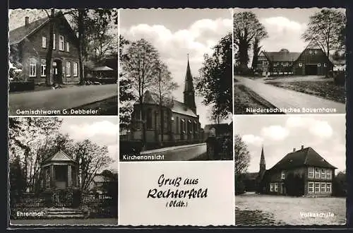 AK Rechterfeld, Kirche, Ehrenmal, Bauernhaus
