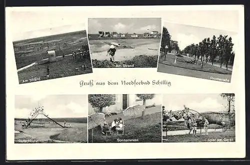 AK Schillig a. d. Nordsee, Strand, Promenade, Spielplatz