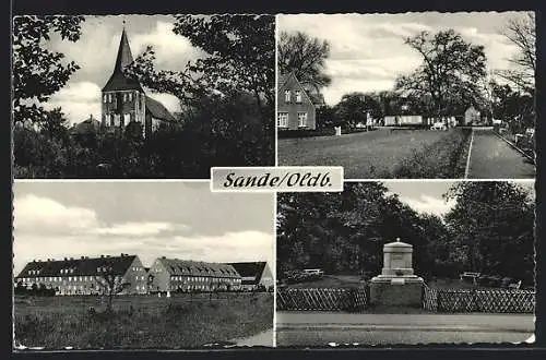 AK Sande / Oldbg., Ehrenmal, Kirche, Ortspartie