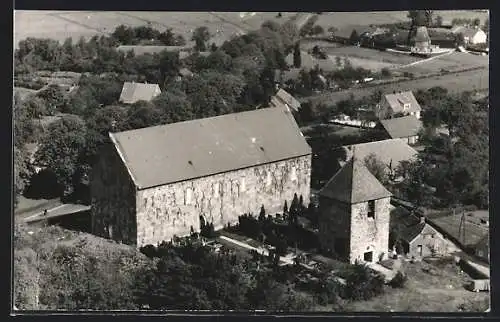 AK Sillenstede, Kirche mit Glockenturm, Fliegeraufnahme