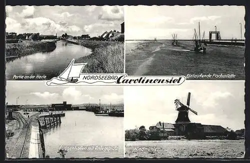 AK Carolinensiel, Harle, Fischerflotte, Windmühle, Aussenhafen