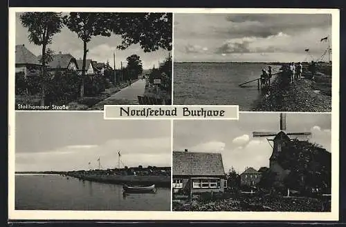 AK Burhave, Stollhammer Strasse, Strand, Windmühle