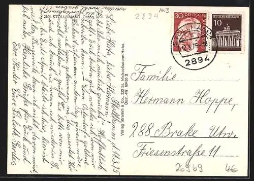 AK Stollhamm i. Oldbg., Kirche, Grabmal, Ortspartie