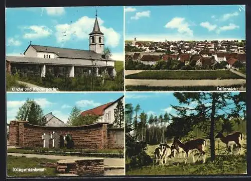 AK Weiskirchen /Saar, Kriegerdenkmal, Kirche und Kindergarten