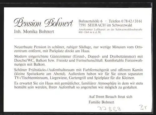 AK Seebach im Schwarzwald, Pension Bohnert, Inh. Monika Bohnert