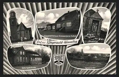 AK Börgerwald-Hümmling, Geschäftshaus Kossenjans-Sabel, Schulgebäude, Kirche