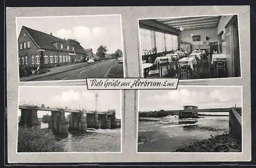 AK Herbrum /Ems, Gasthaus Anton Hunfeld, Speiseraum, Brücke