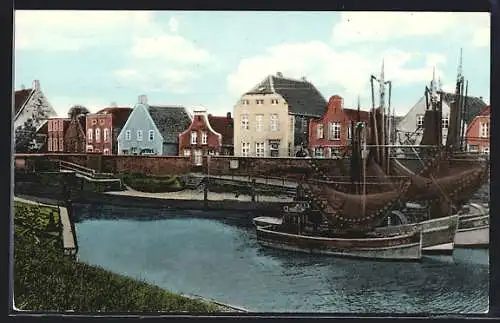 AK Greetsiel /Ostfr., Segelschiffe am Fischerhafen