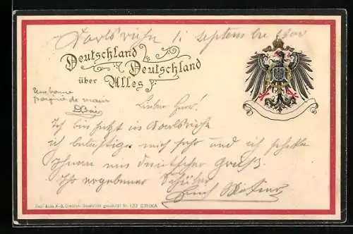Präge-AK Der Deutsche Reichsadler, Passepartout in den Farben des Deutschen Reiches