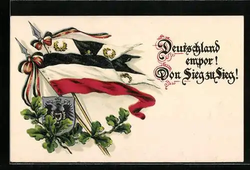 AK Deutschland empor! Von Sieg zu Sieg!, Flaggen, Wappen und Eichenblätter