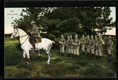 AK Soldaten der Infanterie in Uniform mit Gewehr und Pickelhaube auf Vorposten