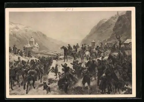 AK Blüchers Rheinübergang bei Caub 1813