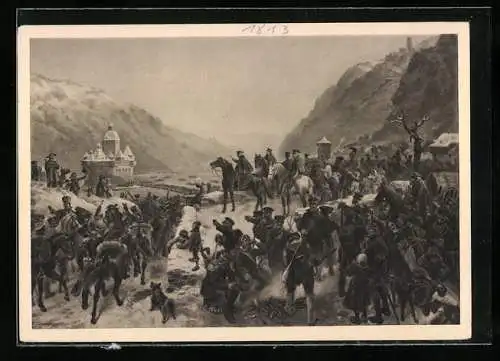 AK Blüchers Rheinübergang bei Caub 1813