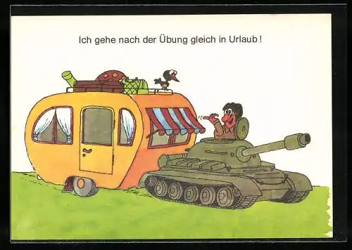 AK Soldat im Panzer der NVA mit seinem Wohnwagen