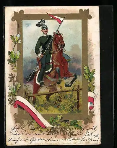 AK Kavallerist reitet mit seinem Pferd über einen kleinen Holzzaun