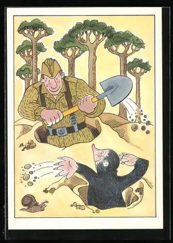 AK Soldat und Maulwurf graben sich ein, NVA, Humor