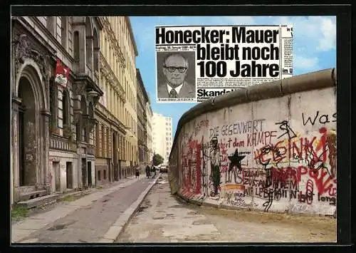 AK Berlin, Sebastianstrasse, Zeitungsausschnitt mit Honecker