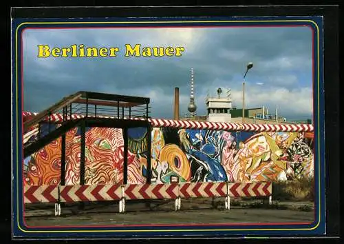 AK Berlin, Ansicht der Berliner Mauer, Blick zum Fernsehturm
