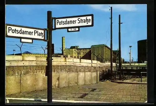 AK Berlin, Blick auf die Mauer, Potsdamer Platz Ecke Potsdamer Strasse