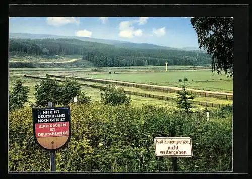 AK Zonengrenze im Harz, Totale und Schild Hier ist Deutschland nocht geteilt...