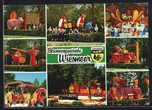 AK Wiesmoor, Blumengeschmückte Festwagen