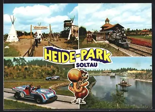 AK Soltau, Heide Park, Indianer-Reservat, Kleinbahn, Schienen-Autos