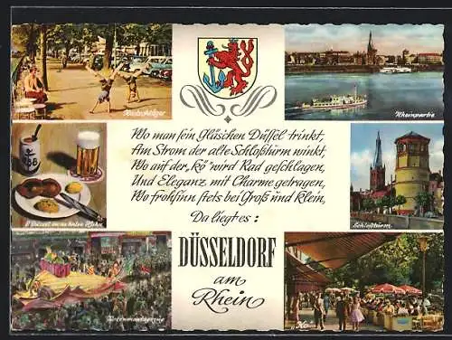 AK Düsseldorf am Rhein, Rosenmontagszug, Radschläger, Schlossturm