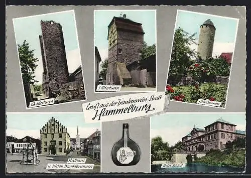 AK Hammelburg, Baderturm, Hüterturm und Rotes Schloss