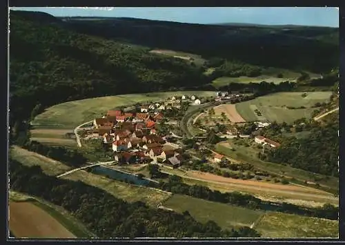 AK Morlesau /Hammelburg, Blick über den Ort, Hotel Pension Nöth