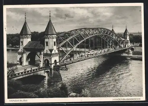 AK Magdeburg, Flusspartie mit Hindenburgbrücke