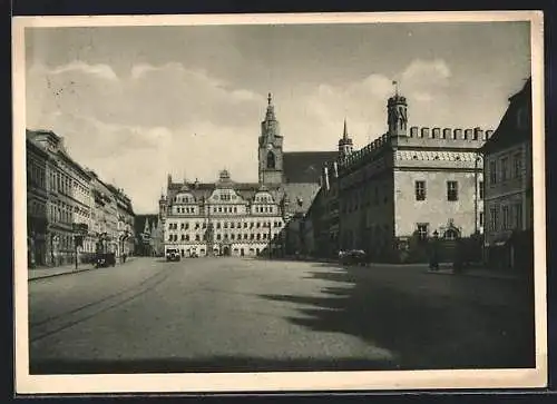 AK Zerbst, Marktplatz mit Rathaus, Nikolaikirche und dem neuen Haus