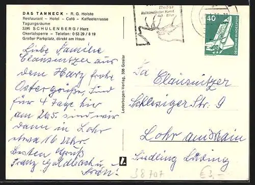 AK Schulenberg /Harz, Restaurant-Hotel Das Tanneck, Bes. R. G. Holste