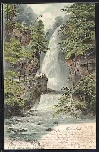 AK Taubenloch, Wasserfall in Felsschlucht