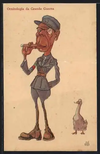 Künstler-AK Zé: Ornitologica da Grande Guerra, Vogelkunde des 1. Weltkriegs, Karikatur, Gans