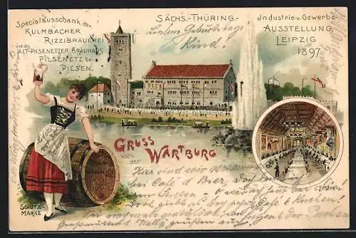 Lithographie Leipzig, Industrie- & Gewerbe-Ausstellung 1897, Kulmbacher Rizzibrauerei