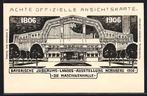 Künstler-AK Nürnberg, Bayer. Jubiläums-Landes-Ausstellung 1906 - Maschinenhalle