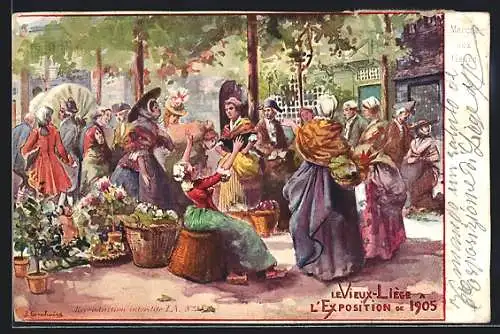 Künstler-AK Liège, L`Exposition Universelle et Internationale de 1905, Frauen auf dem Markt
