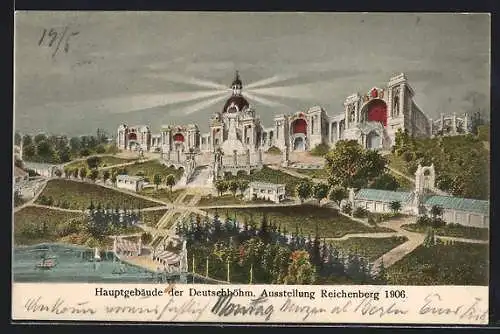 AK Reichenberg, Deutschböhmische Ausstellung 1906, Anlegestelle unter dem Hauptgebäude