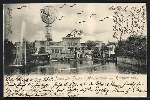 AK Dresden, Deutsche Städte-Ausstellung 1903, Industriehalle aus der Ferne