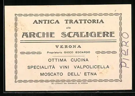 Vertreterkarte Verona, Antica Trattoria alla Arche Scaligere
