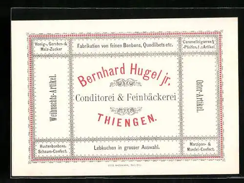Vertreterkarte Thiengen, Bernhard Hugel jr., Conditorei & Feinbäckerei