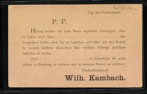 Vertreterkarte Gleiwitz, Wilhelm Kambach, Herrenausstatter, Ring 23