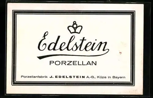 Vertreterkarte Küps i. B., Edelstein Porzellan, Porzellanfabrik J. Edelstein A.G.