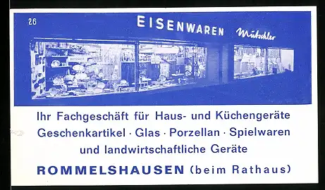 Vertreterkarte Rommelshausen, Eisenwaren Mütschler, beim Rathaus