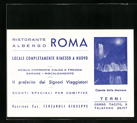 Vertreterkarte Roma, Ristorante Albergo Roma, Corso Tacito 5, Terzaroli Giuseppe