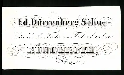 Vertreterkarte Ründeroth, Ed. Dörrenberg Söhne, Stahl- & Feilen-Fabrikaten