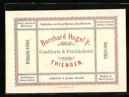 Vertreterkarte Thiengen, Bernhard Hugel jr. Conditorei & Feinbäckerei