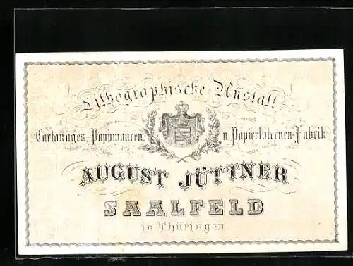 Vertreterkarte Saalfeld, Lithographische Anstalt August Jüttner