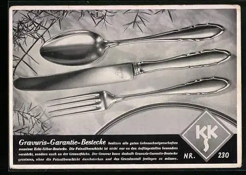 Vertreterkarte Gravuris-Garantie-Besteck KKS, Nr. 230